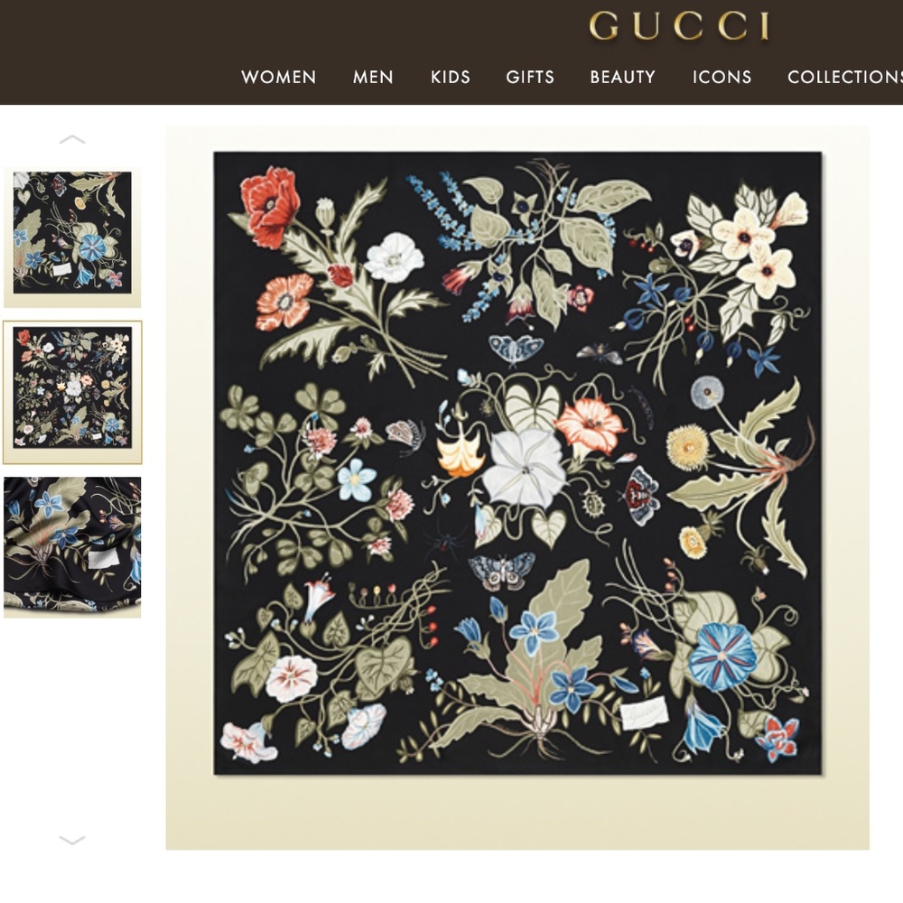 New Authentic Gucci Scarf Flora Knight Print Black Multicolor Silk Scarf… - Picture 7 of 16